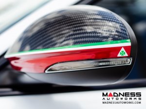 Alfa Romeo Giulia Mirror Covers - Carbon Fiber - Full Replacements - Red Stripe w/ QV Logo Alfa Romeo Giulia Mirror Covers - Carbon Fiber - Full Replacements - Red Stripe w/ QV Logo